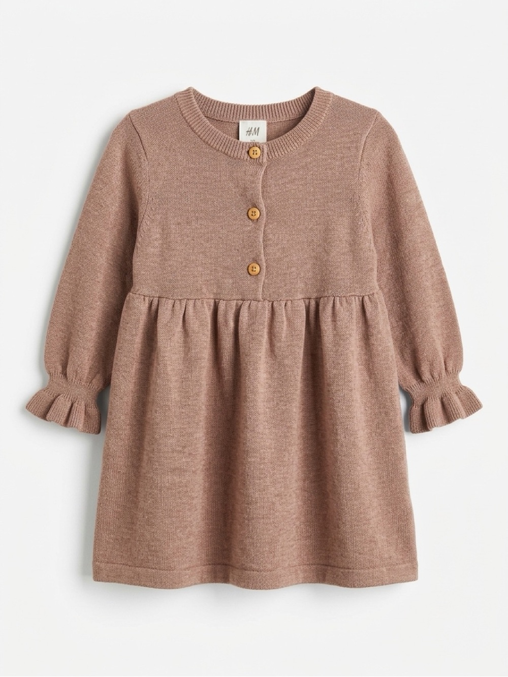 H&M Girls Knit Button-Front Dress in Taupe Brown girls size 6-9M